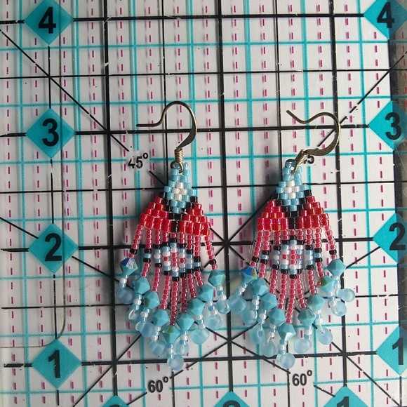 JRW Handmade Turquoise Red Swarovski Earrings - Picture 5 of 6